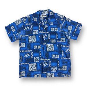Vintage Surf All Over Print Button Up Howie Hawaiian AOP Beach Blue Medium